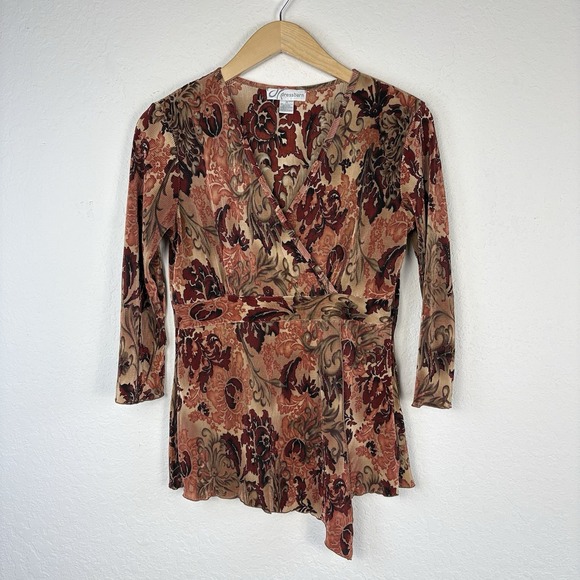 dressbarn Tops - Vtg Y2K Dressbarn M Babydoll Blouse Asymmetric Dark Floral Fairy Whimsigoth Boho